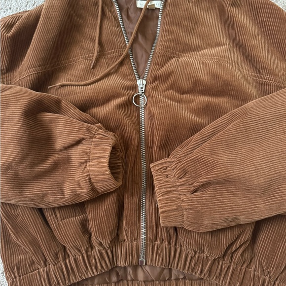 BROWN CORDUROY SHERPA HOOD CROPPED JACKET - Picture 8 of 11